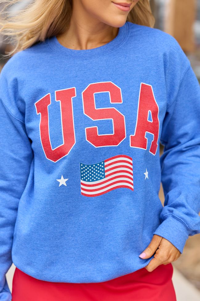 USA Flag Heather Blue Graphic Sweatshirt