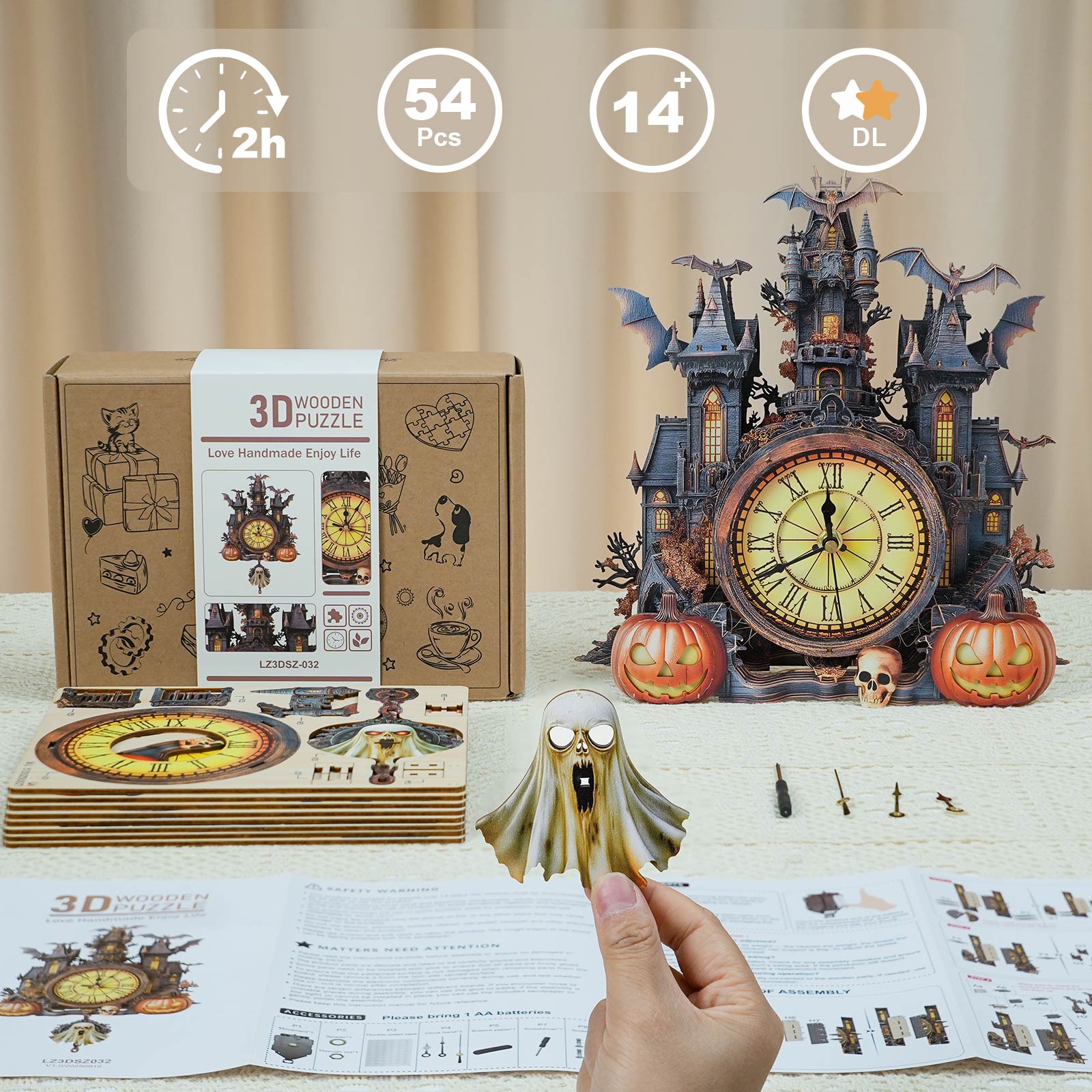 Mysterious Castleâ€“ DIY Wooden Clock, 3D Puzzle Craft Kit
