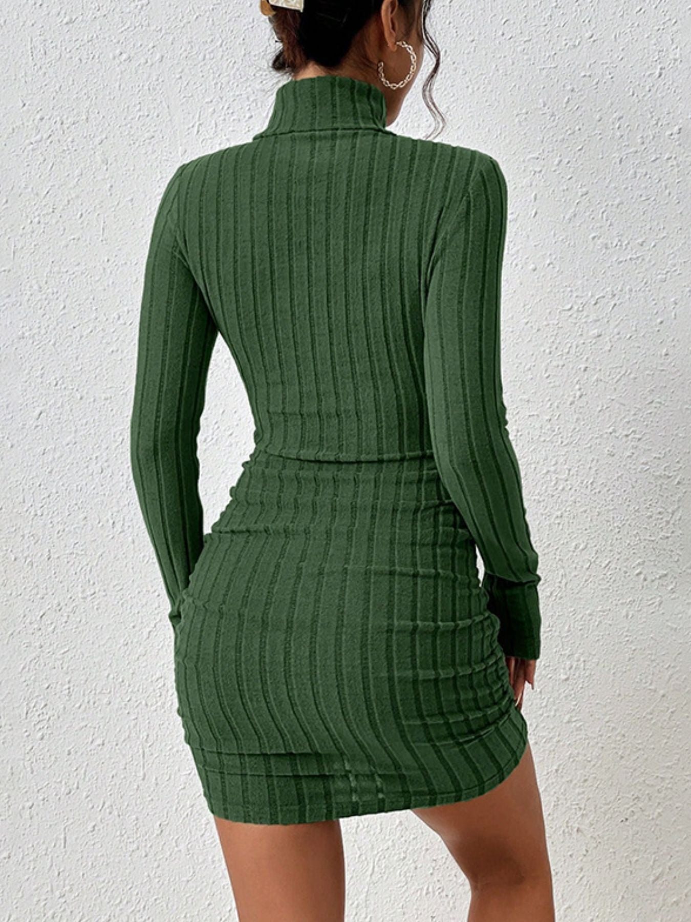 Turtleneck Ribbed Bodycon Mini Dress