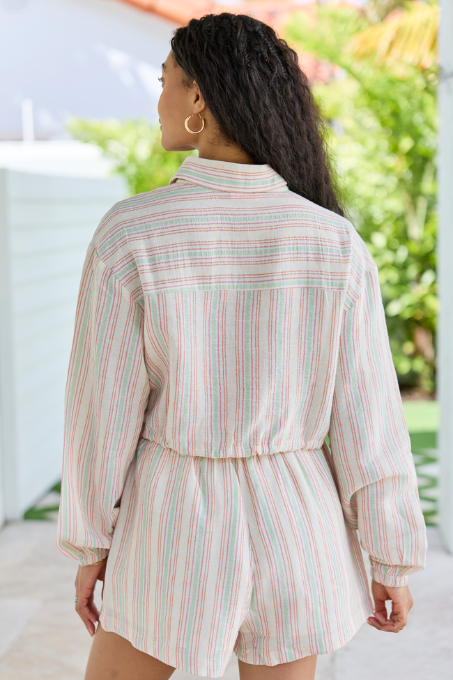 Dream Destination Striped Long Sleeve Top and Shorts Set