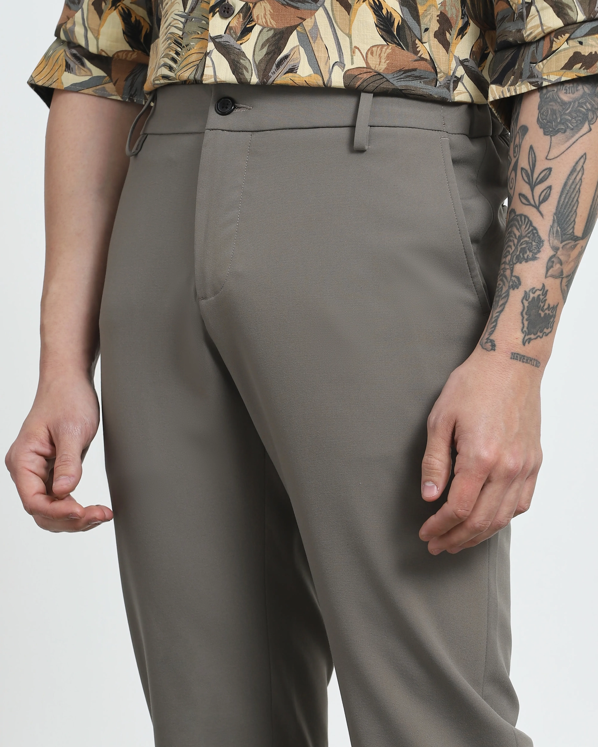 Classic Versatile Soft Slim-Fit Straight-Leg Stone Trousers