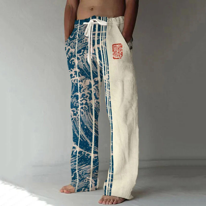 Men's Wave Art Print Casual Pants