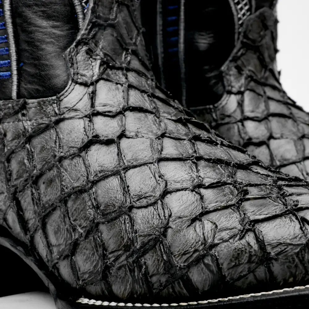 Grey Mini Pirarucu Leather Boots - Square Toe