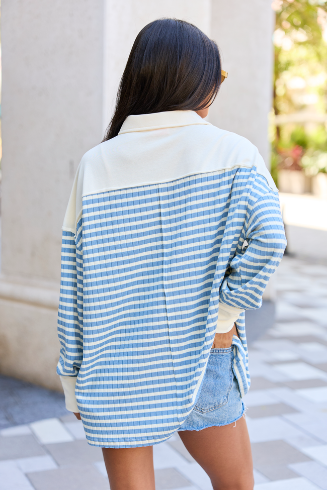 This Is The Life Blue And Ivory Stripe Oversized Henley Top