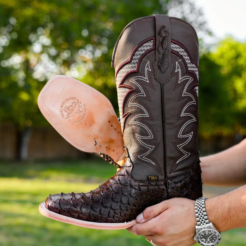 Brown Python Leather Boots - Square Toe