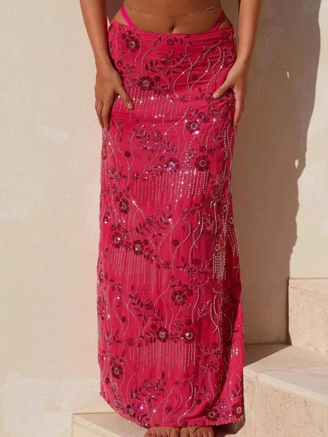 Embroidered Sequin Maxi Skirt