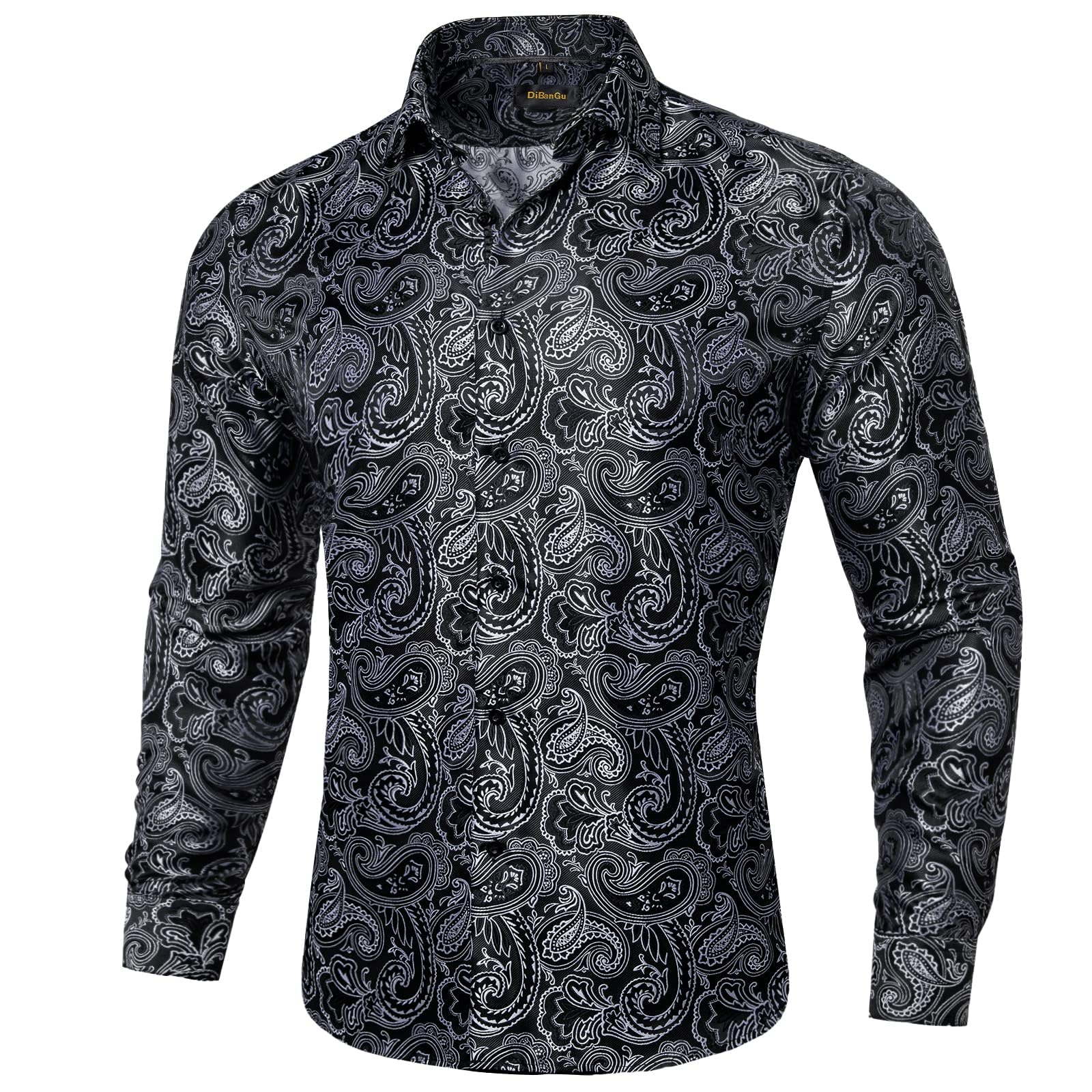 Men's Paisley Dress Shirt Long Sleeve Wrinkle Free Button Down Cowboy Shirts - Black&white&paisley