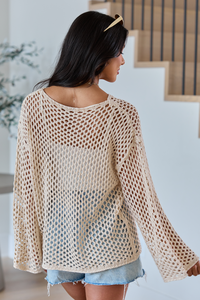 Let It Go Tan Open Knit Sweater