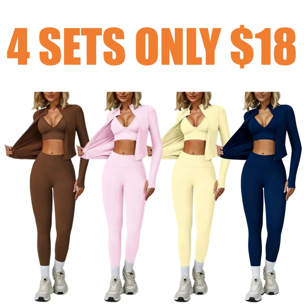 Women Quick-Dry Running Yoga 3-Piece Jacket Leggings Set
