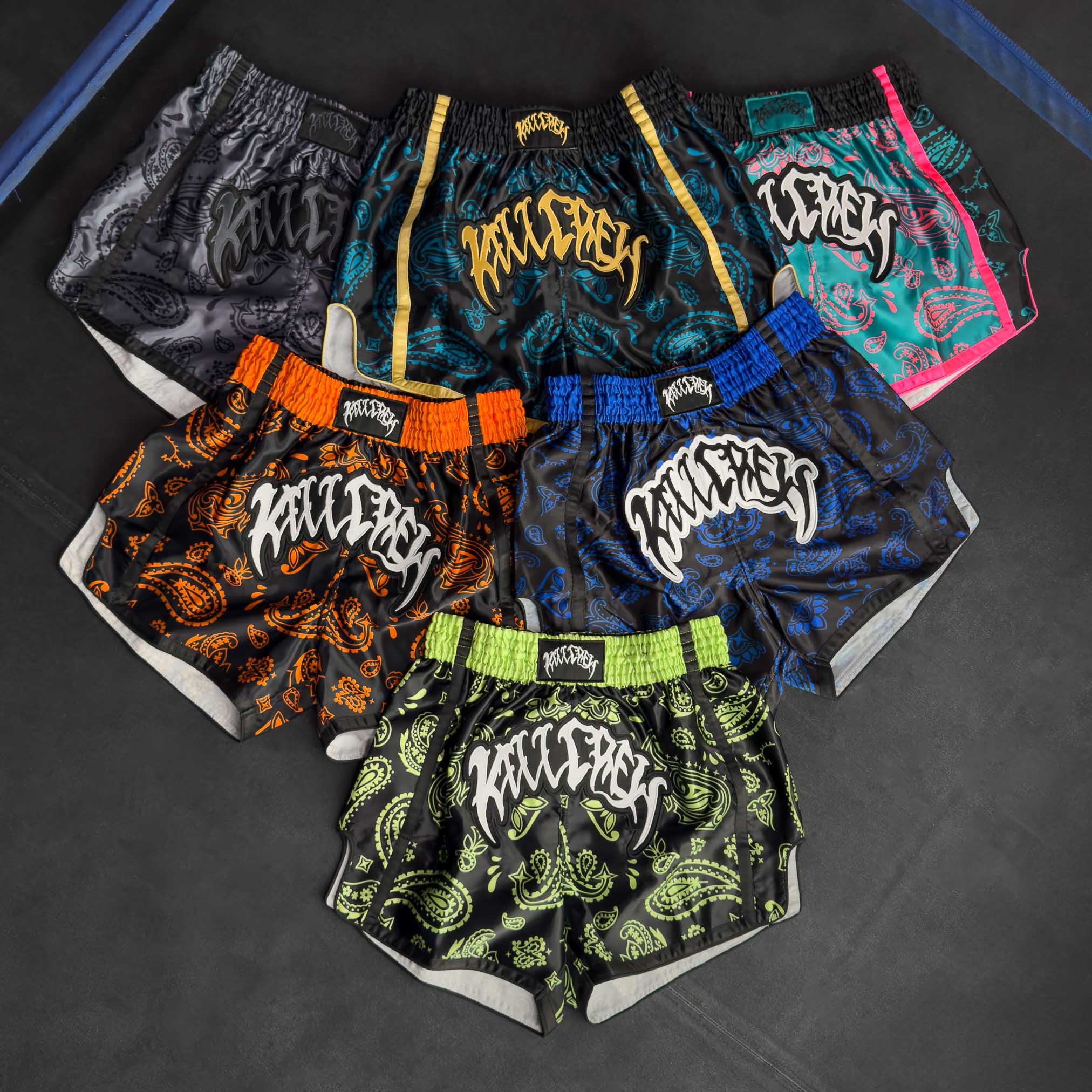 BANDANA FIGHT SHORTS - BLACK / BLUE
