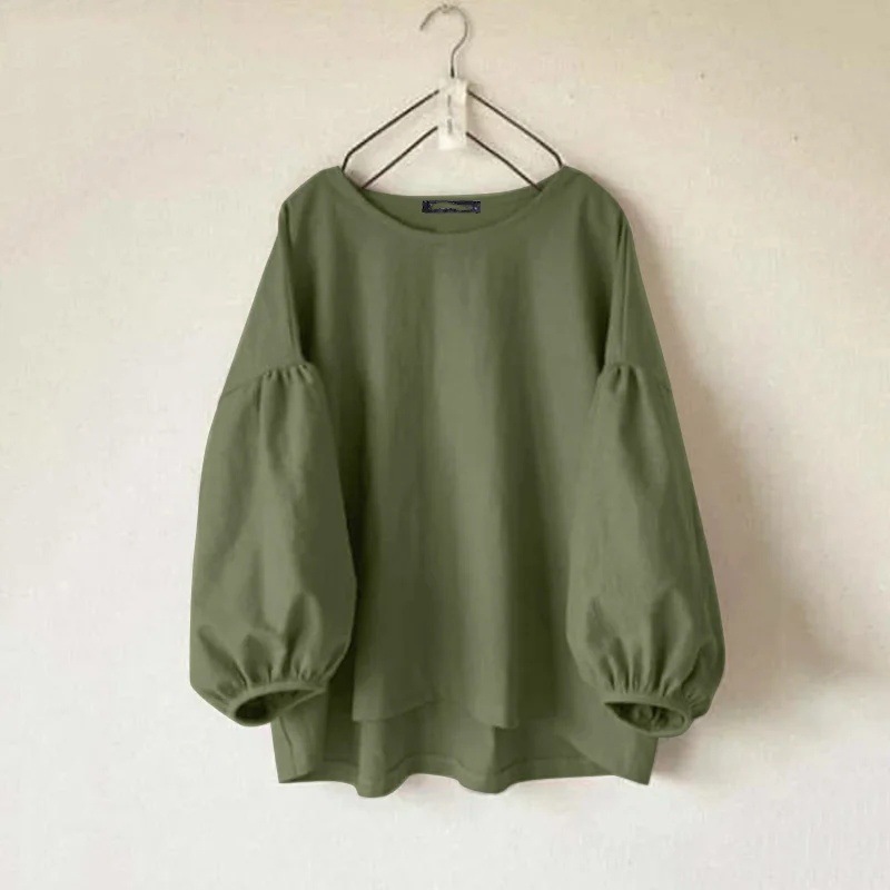 Women's casual round neck long sleeve loose retro shirt