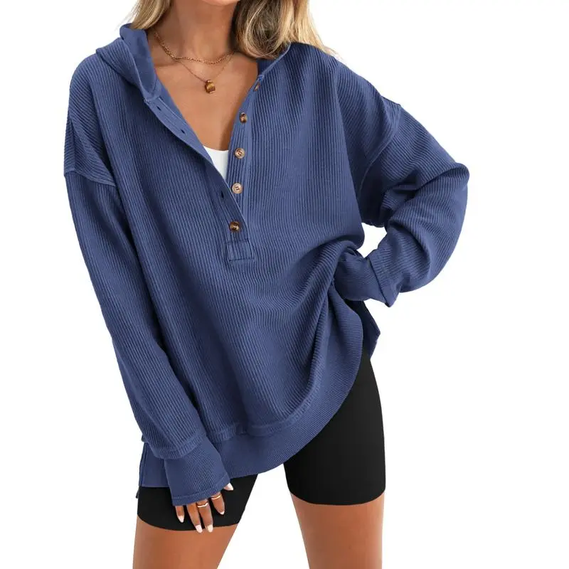 Womens Oversized Button Up V Neck Sweatshirt
