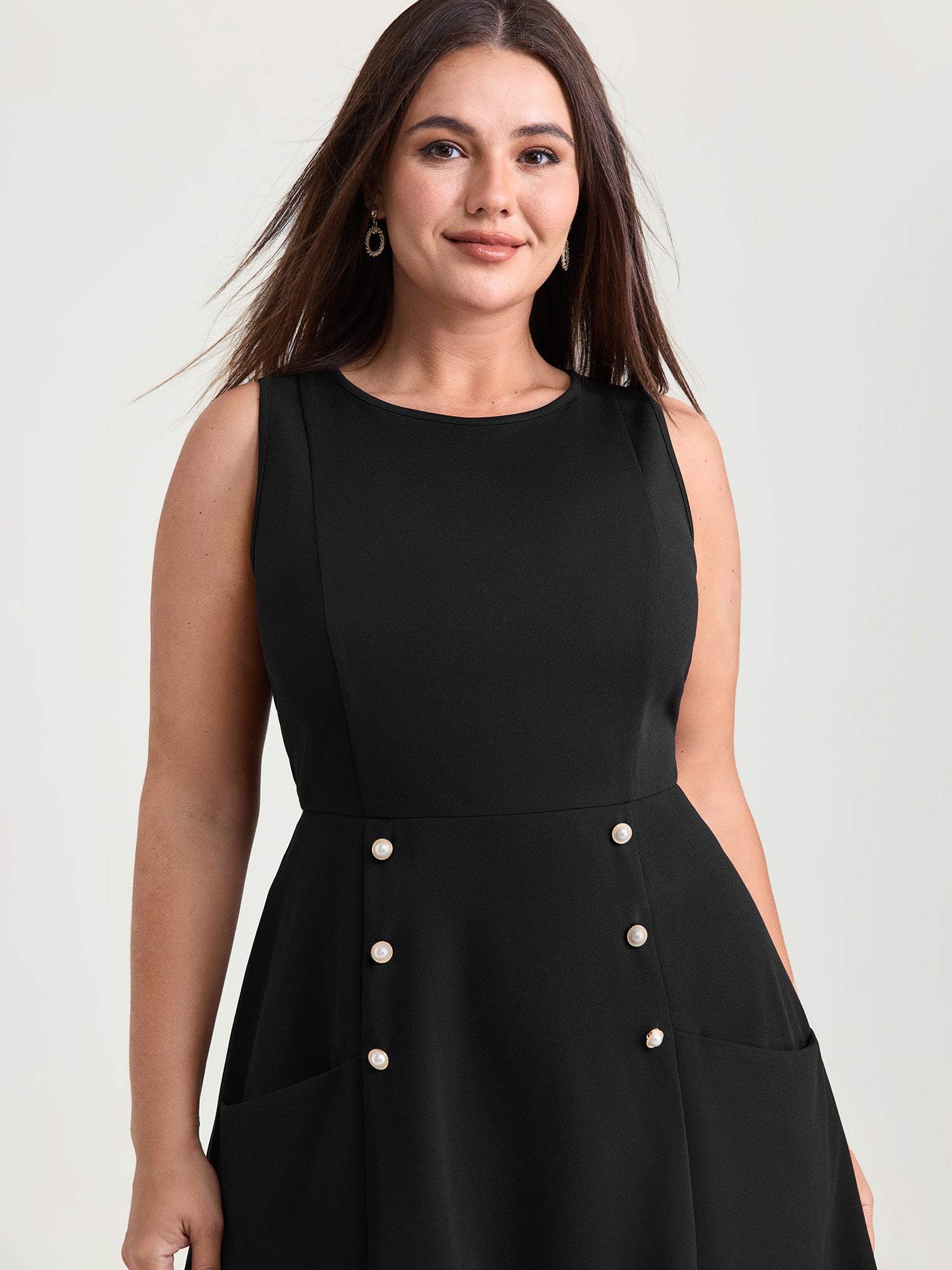 Stretchy Button Detail Fit And Flare Midi Dress