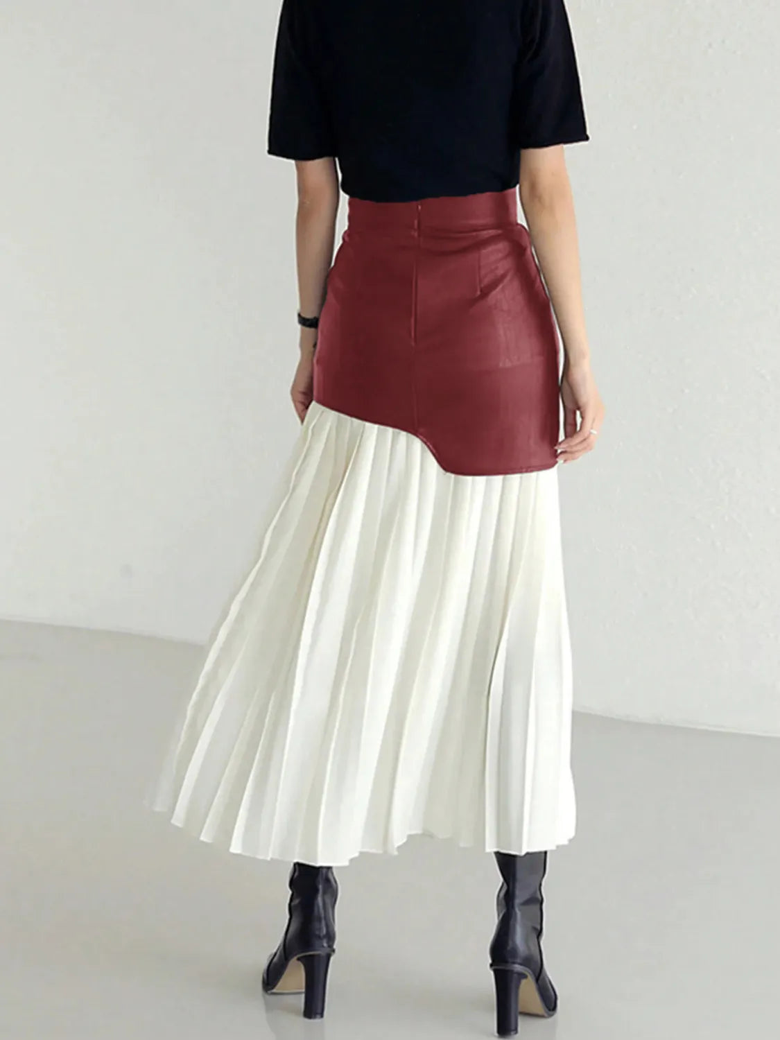 Patchwork Contrast Pleated Skirt