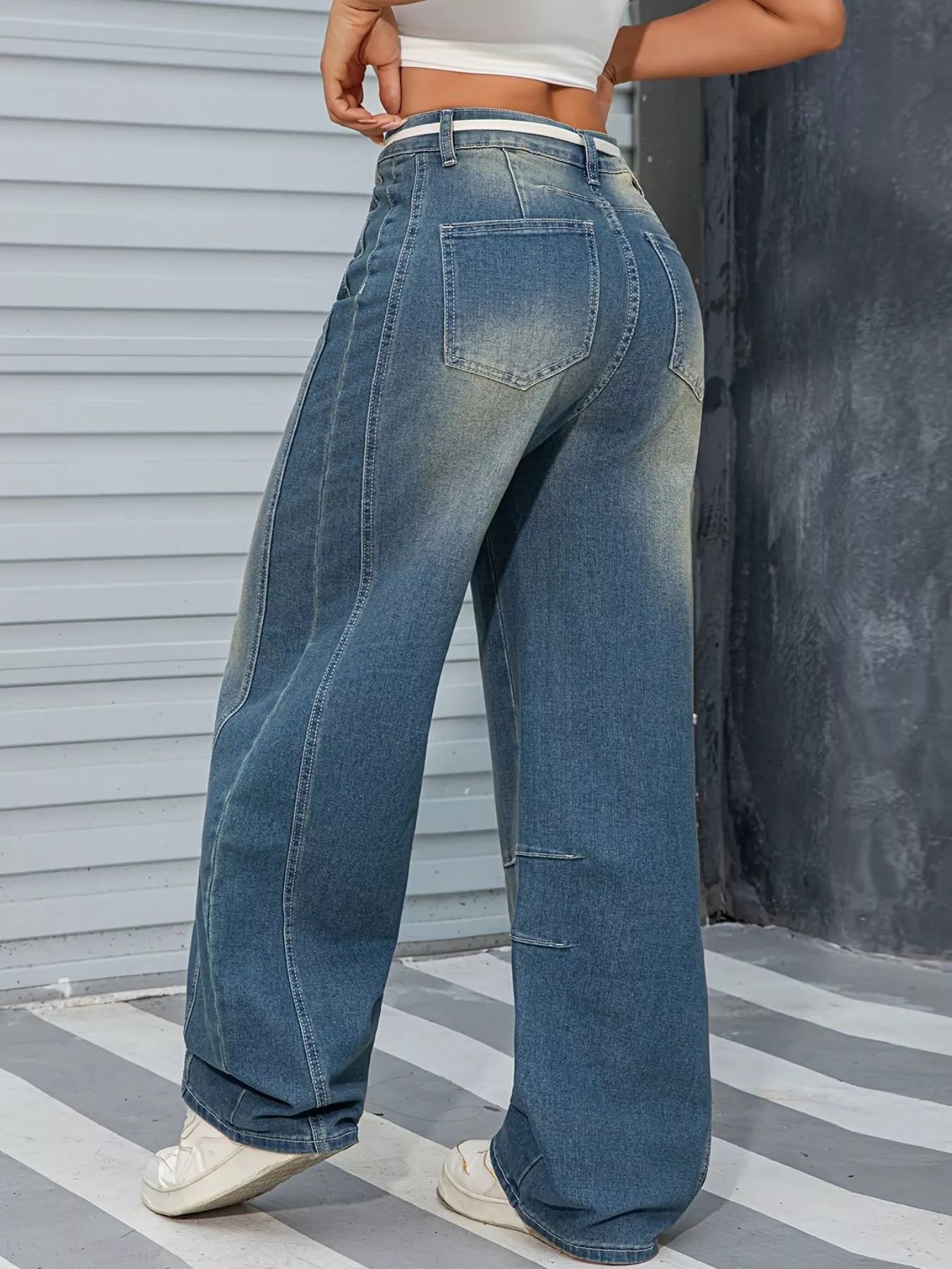 Vintage Wash Wide Leg Jeans