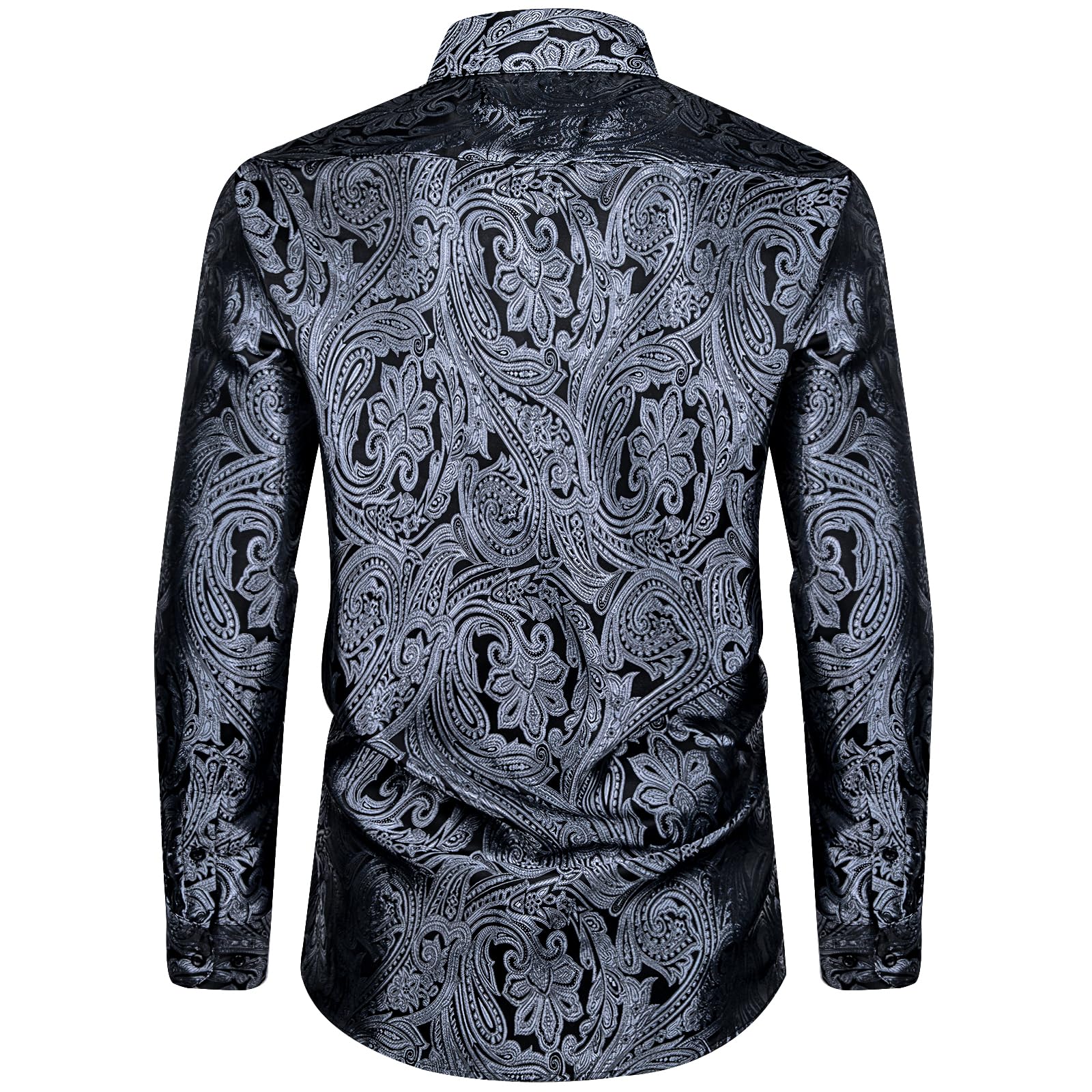 Men's Paisley Dress Shirt Long Sleeve Wrinkle Free Button Down Cowboy Shirts - Silver Black&paisley