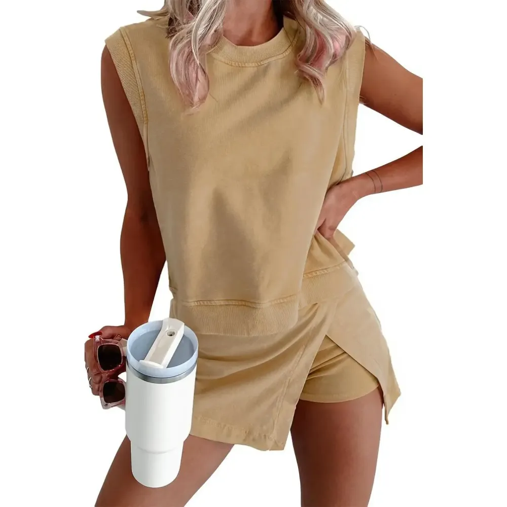 Summer Sets Women 2 Piece Outfits Shorts Tank Top and Casual Skort Lined Split Athletic Skirt Set