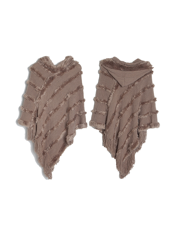 Hooded Keep Warm Solid Color Tasseled Shawl&Cloak Cape