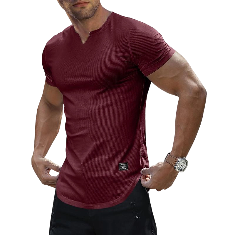 Men's Plain Muscle Slim Fitted T Shirt Polyester V-Neck Longline Shirt