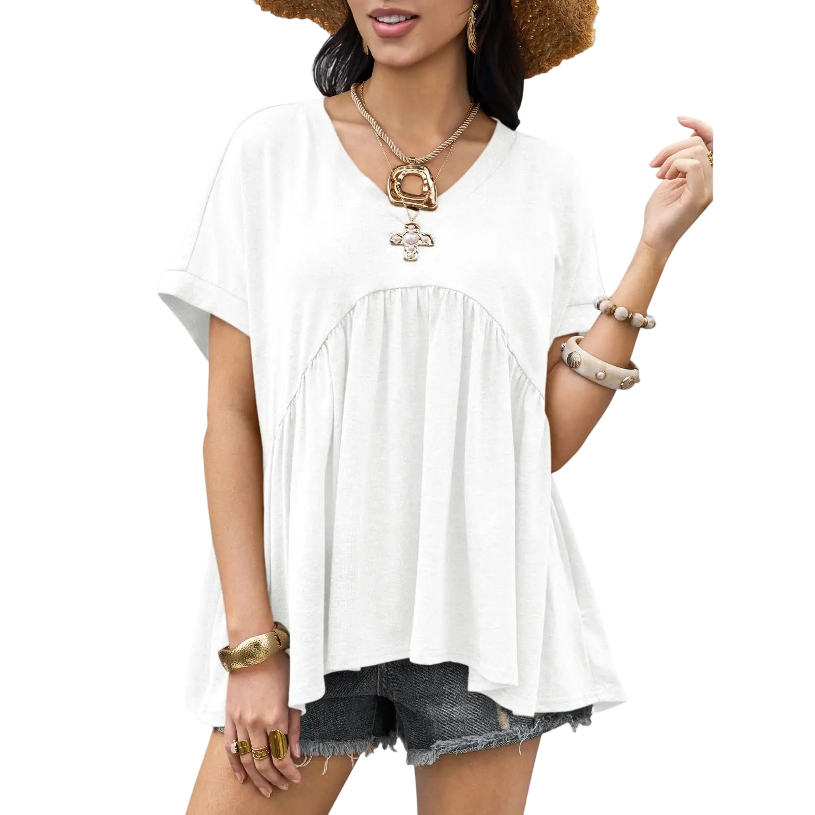 Women's Summer V-Neck Peplum Top