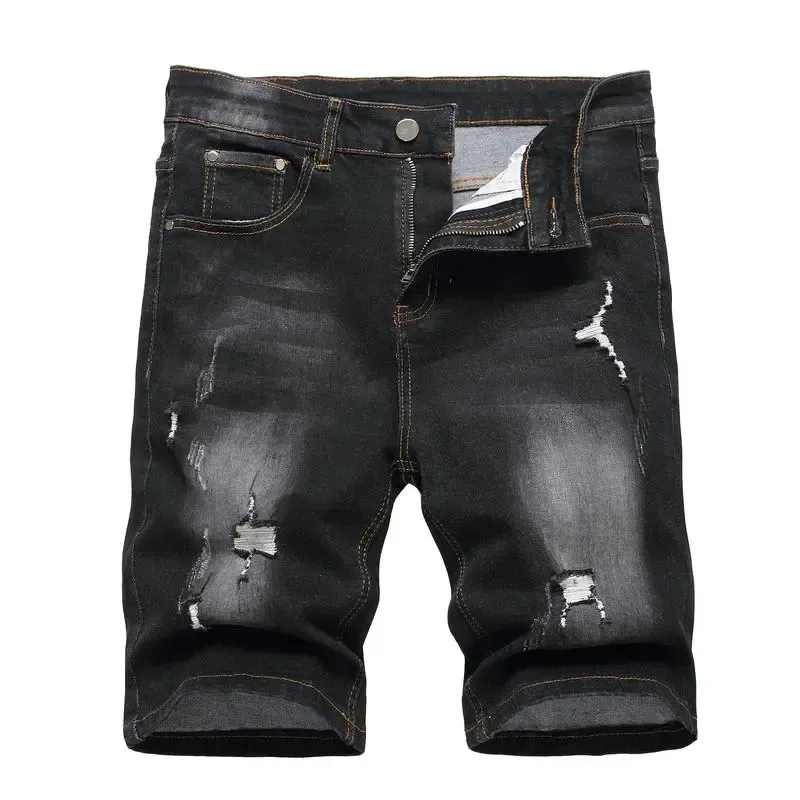 Men's Ripped Denim Shorts, Stretch, Distressed Street Style