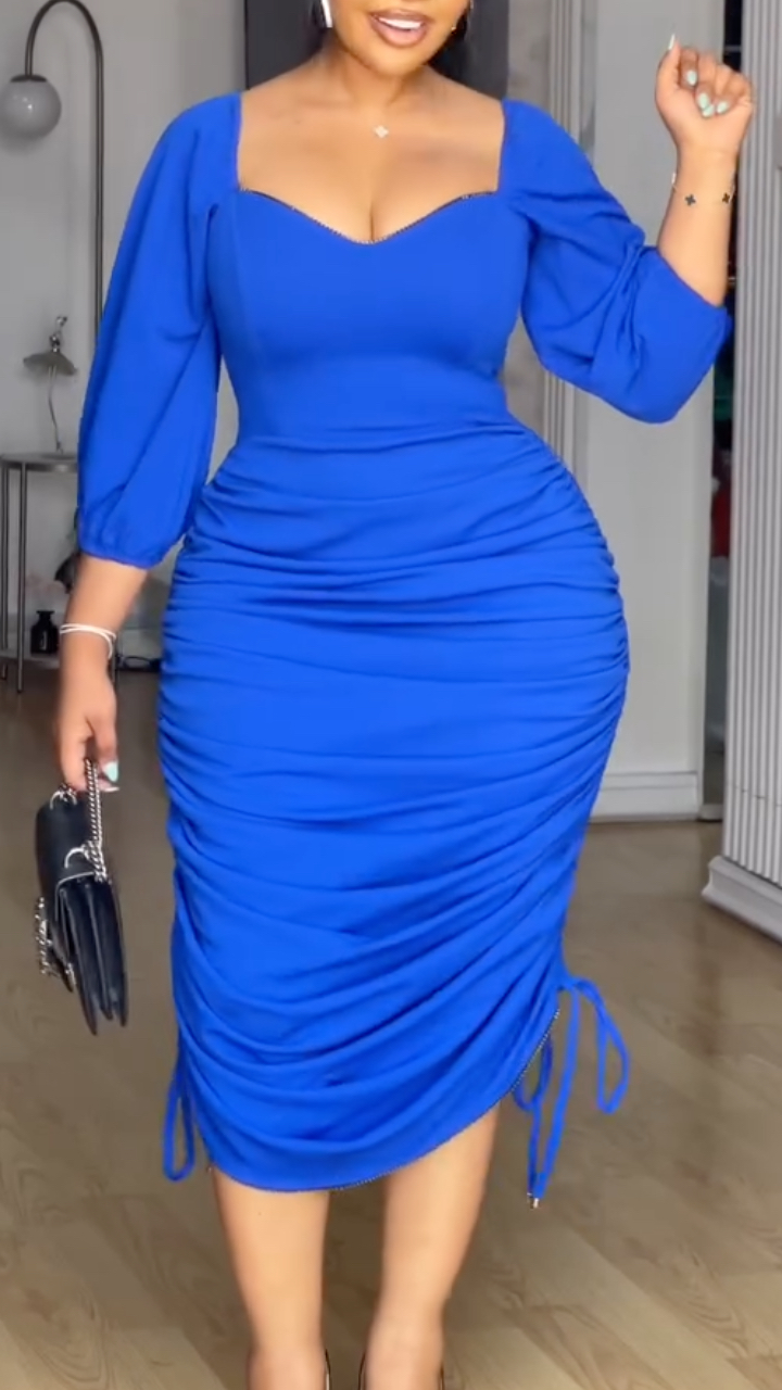 Women's Lantern Sleeve Fitted Waist Elegant Dress