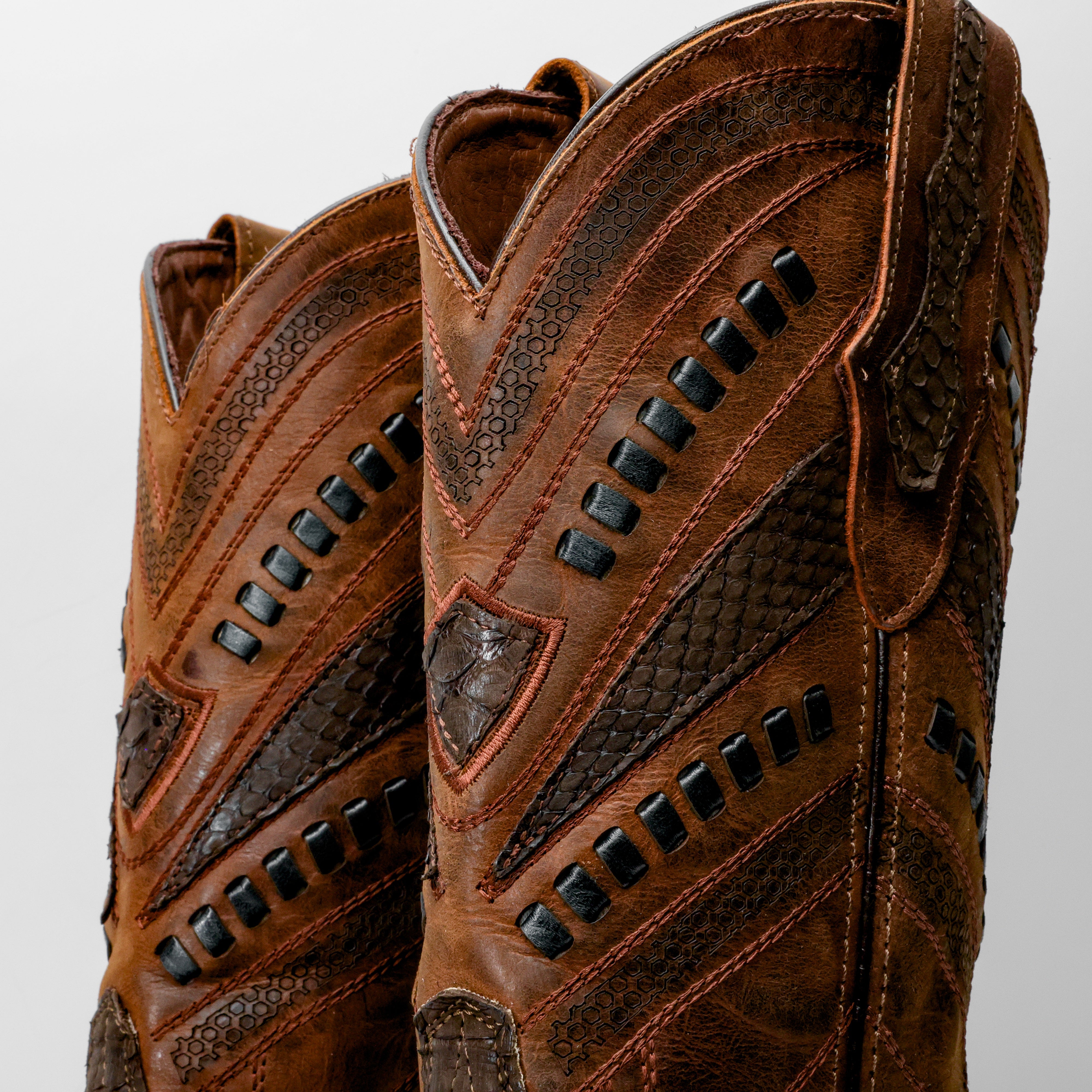 Matte Brown Genuine Python Boots - Square Toe