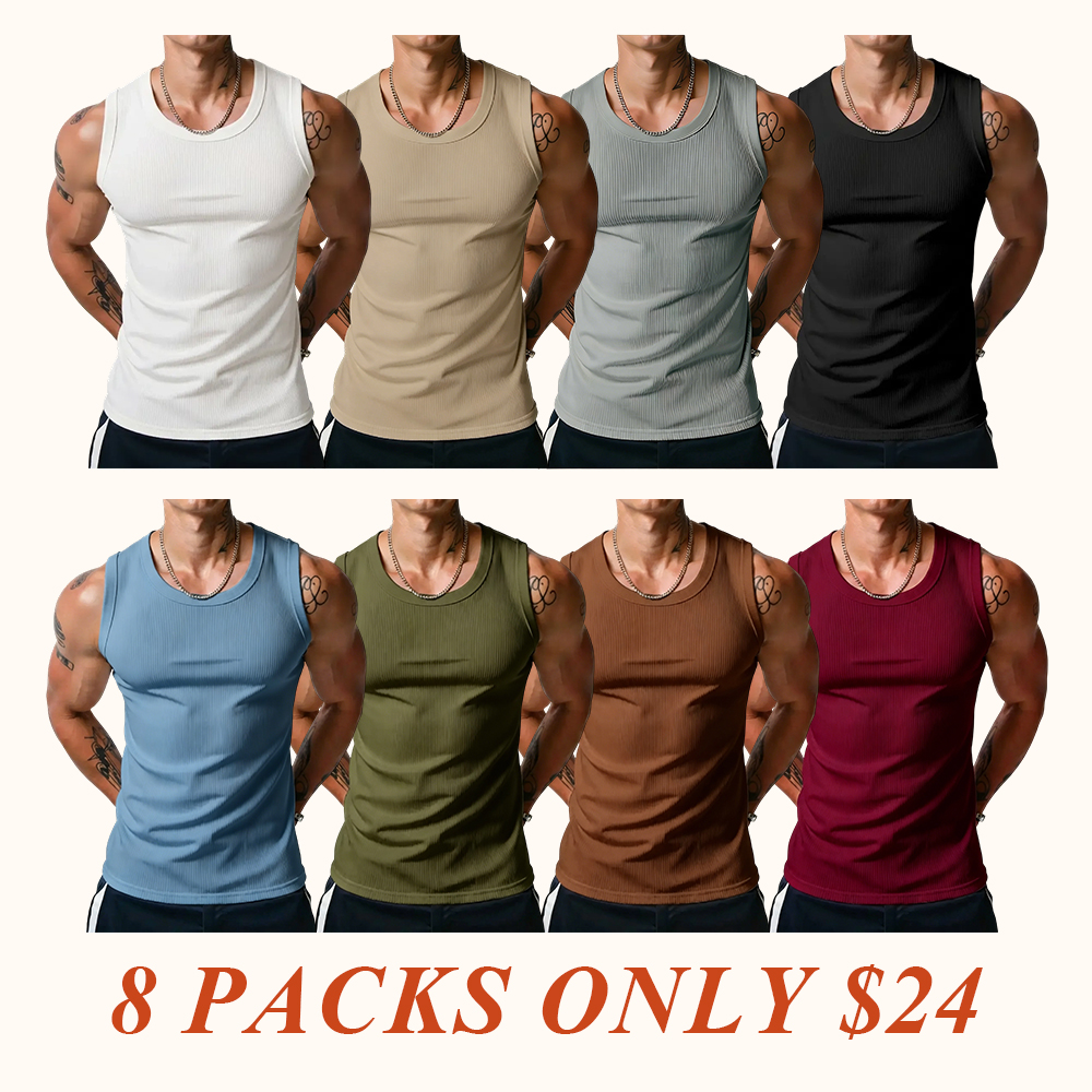 Men’s Wide Strap Ribbed Tank Top, High Stretch Breathable Muscle Tank, Heavyweight Drapey Fit Gym & Casual Sleeveless Shirt