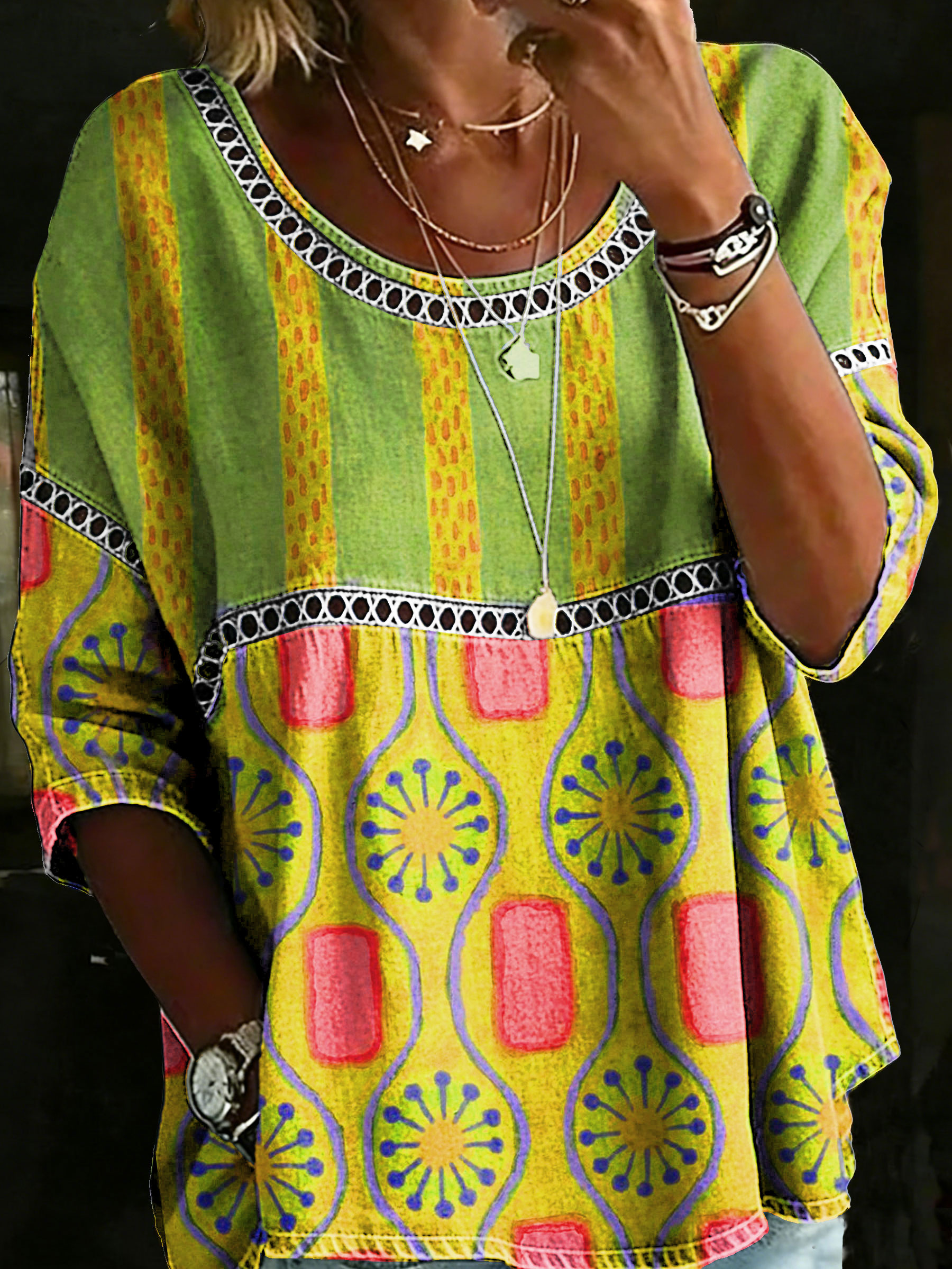 Women's Vintage Abstrct Casual Loose Denim Blouse Shirt