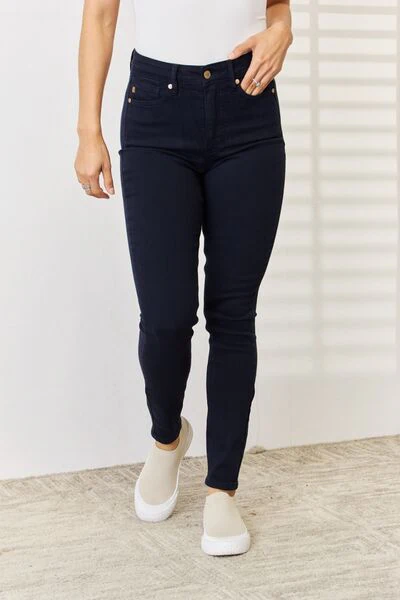 Blue Full Size Garment Dyed Tummy Control Skinny Jeans