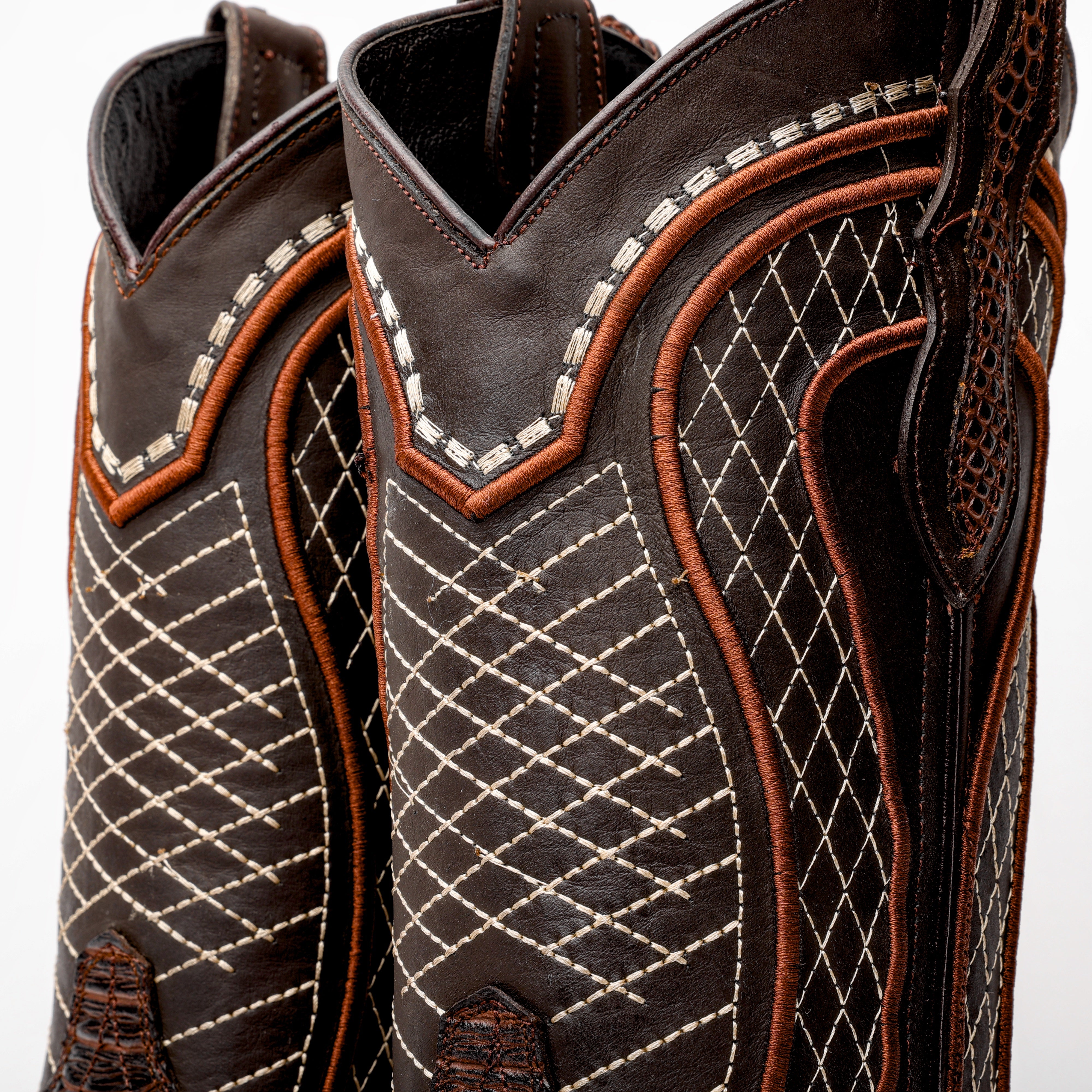 Chocolate Brown Python Leather Boots -Square Toe