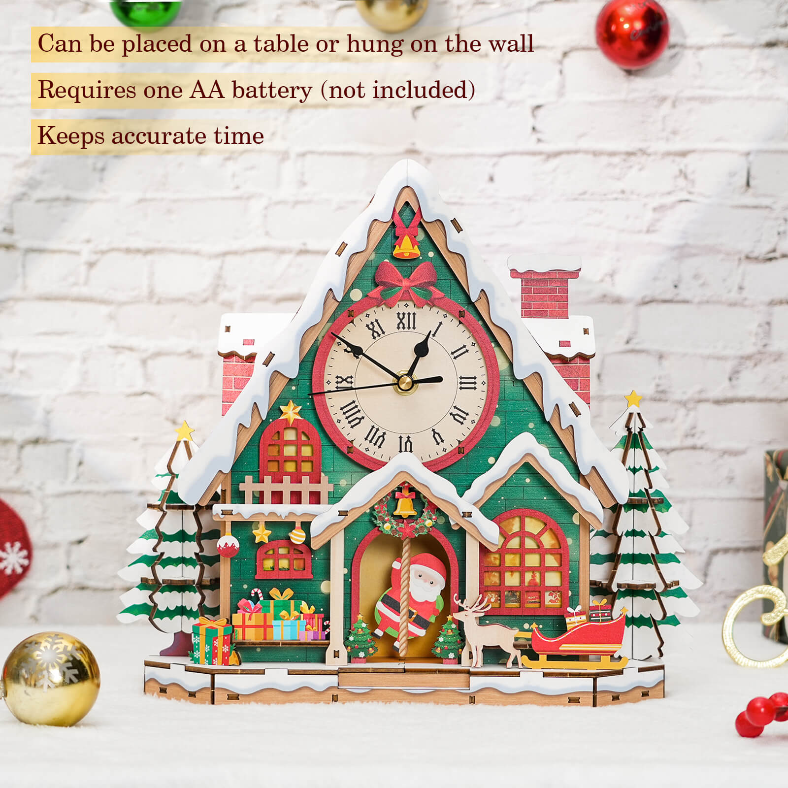 Christmas Snow House â€“ DIY Wooden Clock, 3D Puzzle Craft Kit