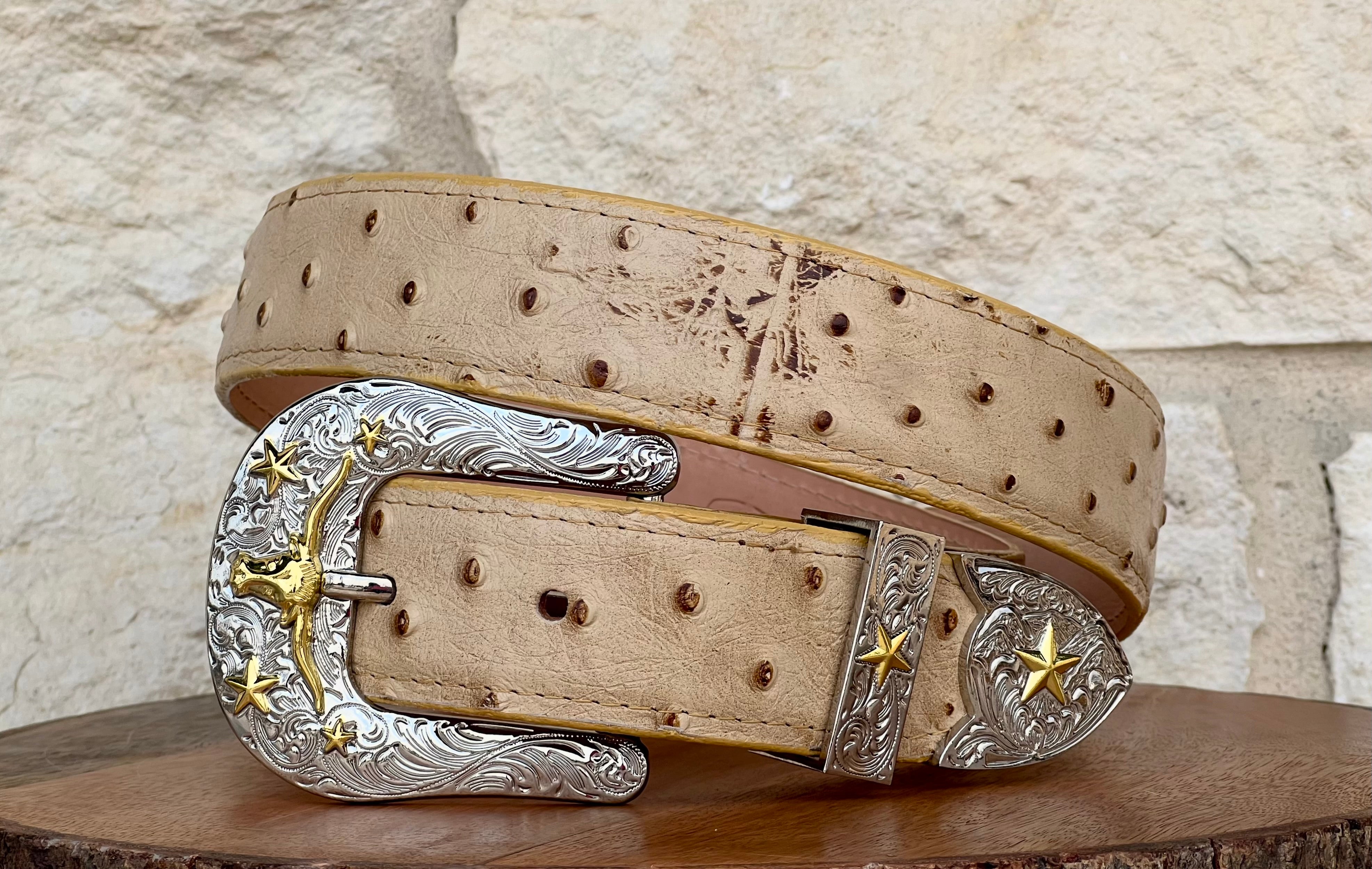 Bone Ostrich Leather Belt