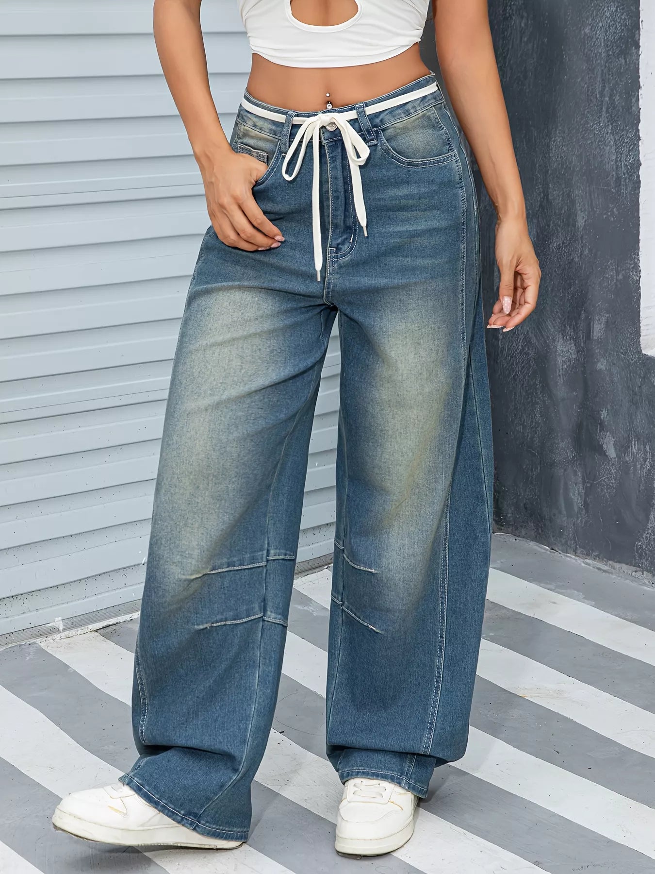 Vintage Wash Wide Leg Jeans