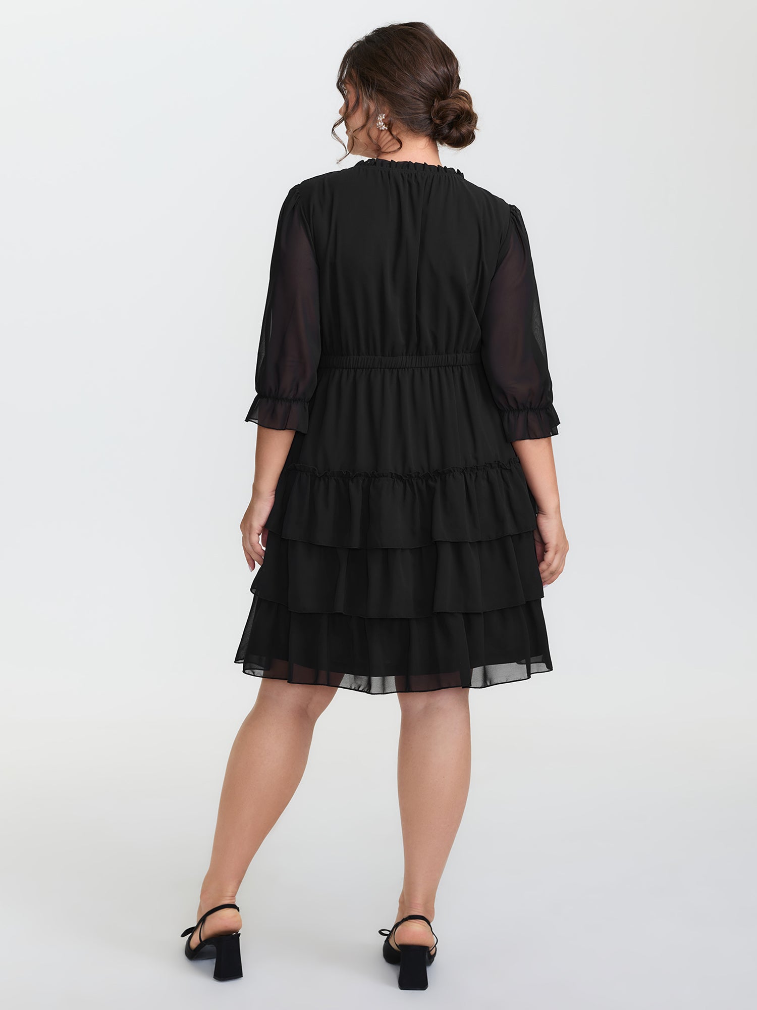 Three-Quarter Sleeve Tulle Skirt Knee-Length Dress