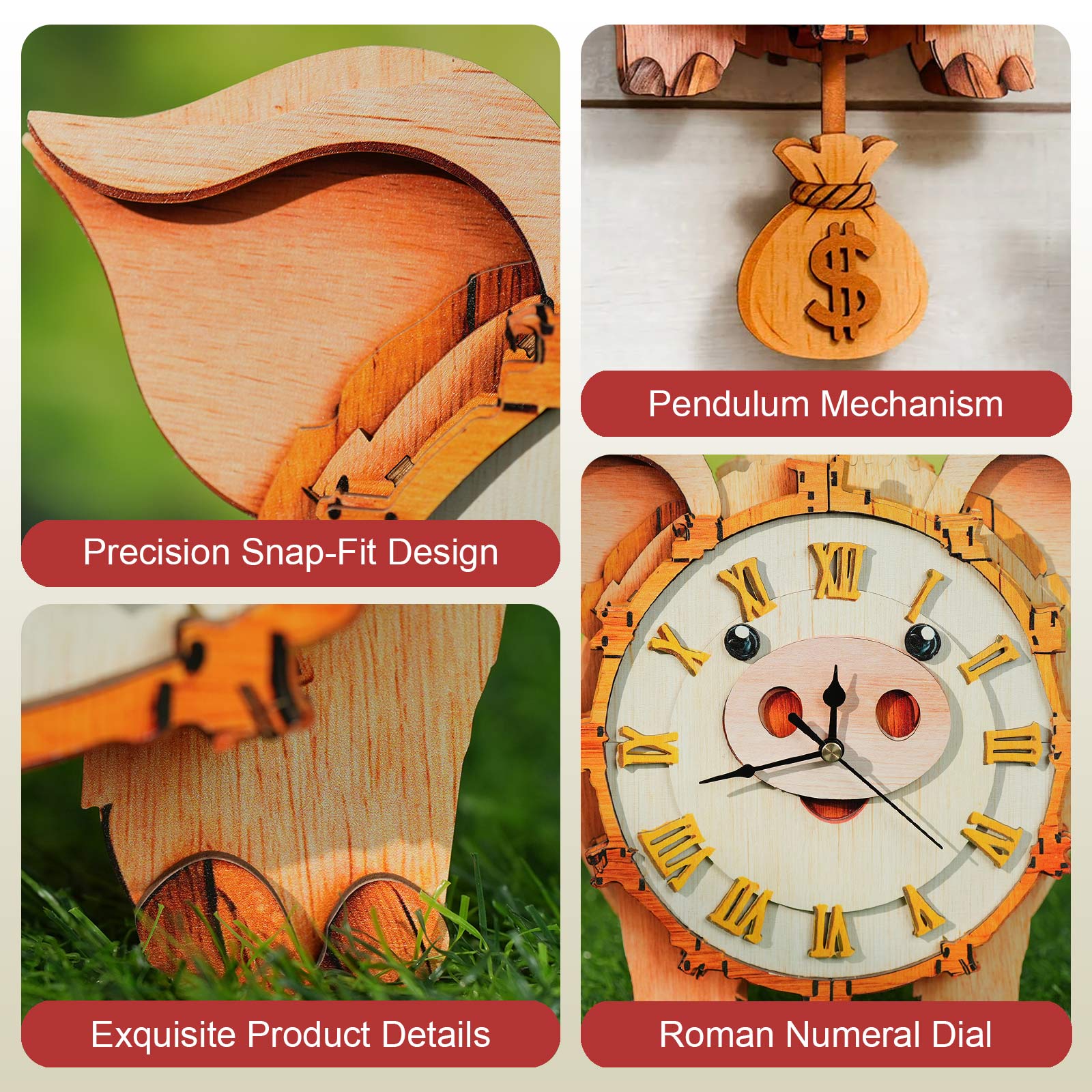 Pig â€“ DIY Wooden Clock, 3D Puzzle Craft Kit
