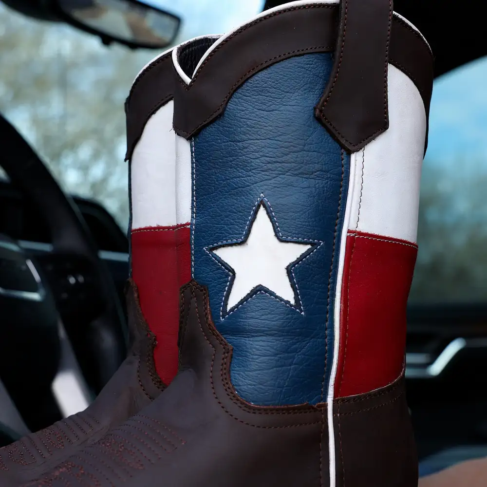 Chocolate Brown TEXAS Flag Leather Work Boots - Composite Toe