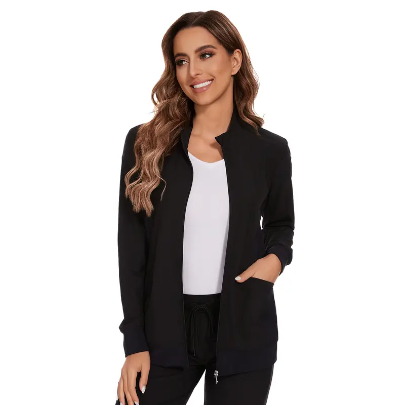 COZYFIT Scrubs for Women Set and Jackets - Stretch V-Neck Scrub Top & Jogger Pant, Zip Front Nurse Jacket SpringStatements