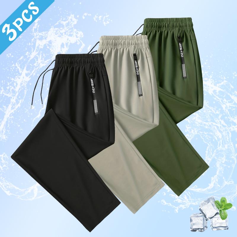 Men's Simple & Stylish Casual Pants - Drawstring Waistband, Zippered Pockets