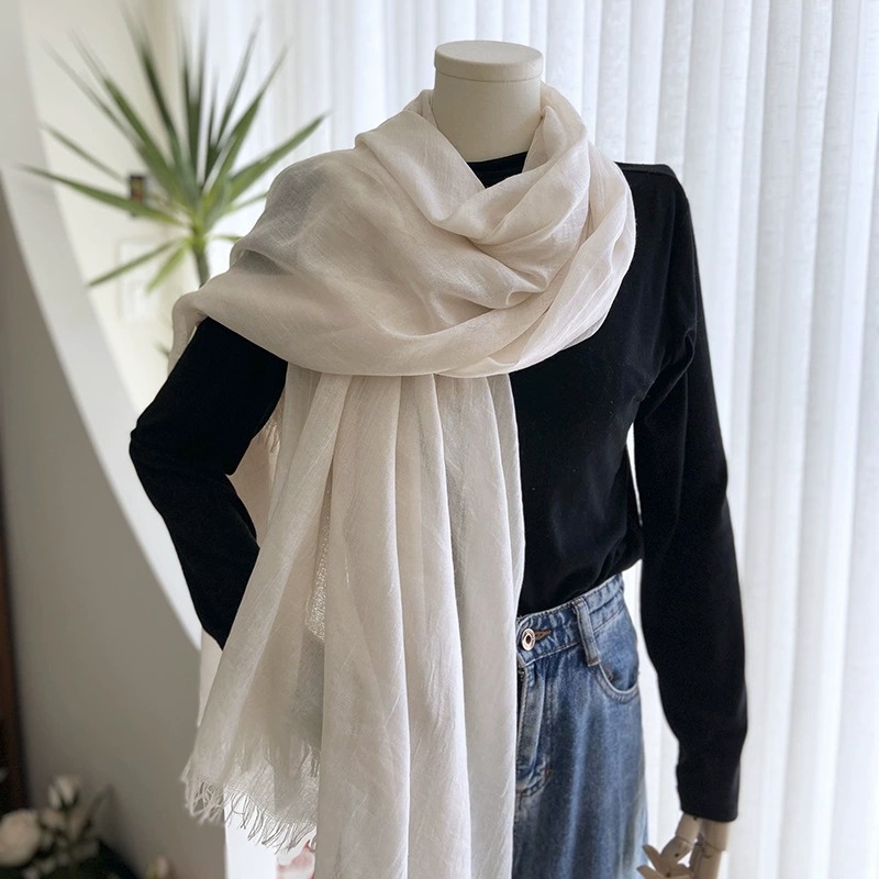 Cotton and Linen Solid Color Casual Scarf