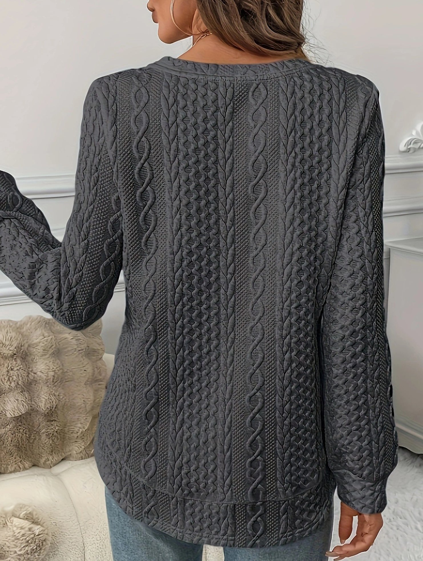 Versatile textured loose-fitting drop-shoulder sweatshirt_CWOSWL09211