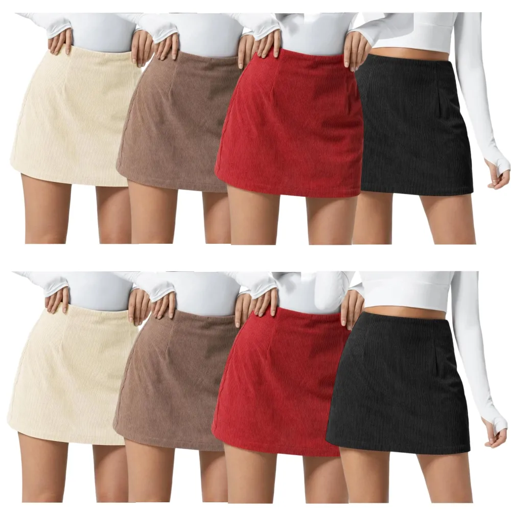 High Waisted Invisible Zipper A-line Corduroy Casual Skirt