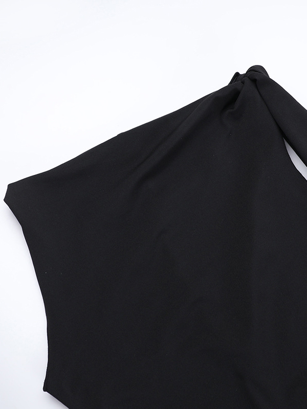 Asymmetric Solid Color Split-Joint Streamer Skinny Sleeveless One-shoulder Maxi Dresses Evening Dresses