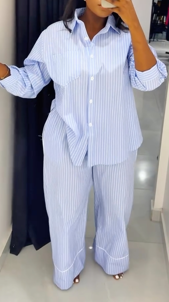 Women's Striped Casual Suit with Lapel