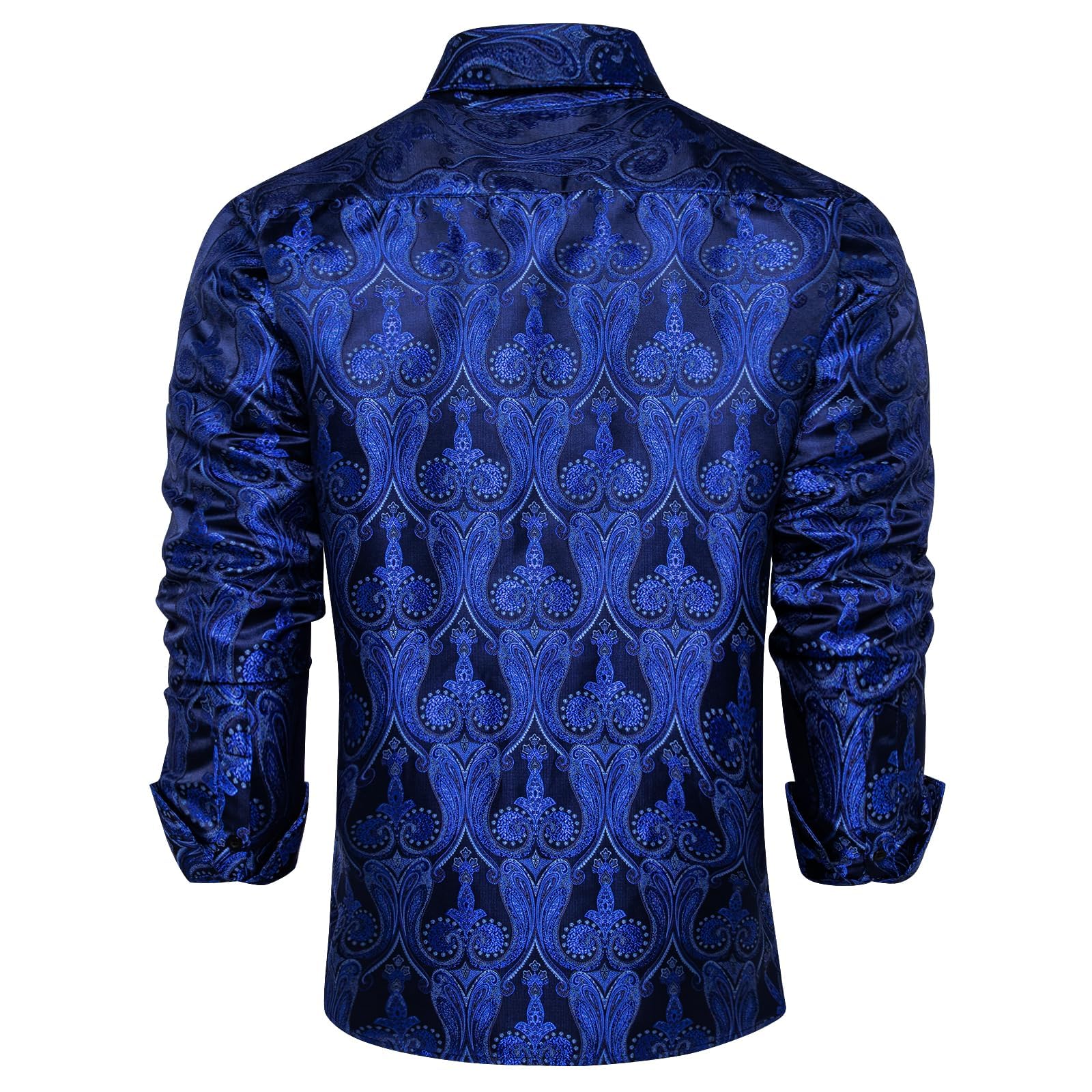 Men's Paisley Dress Shirt Long Sleeve Wrinkle Free Button Down Cowboy Shirts - Cobalt Blue&paisley