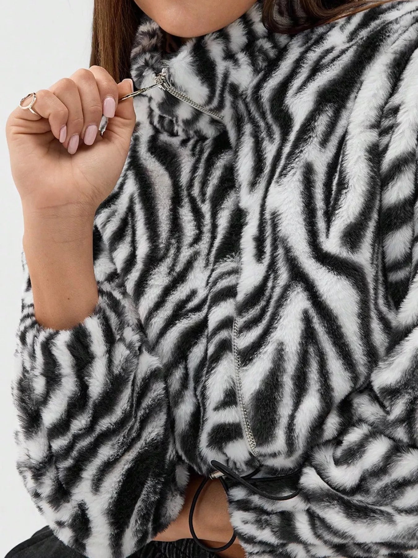 Zebra Print Plush Cropped Jacket