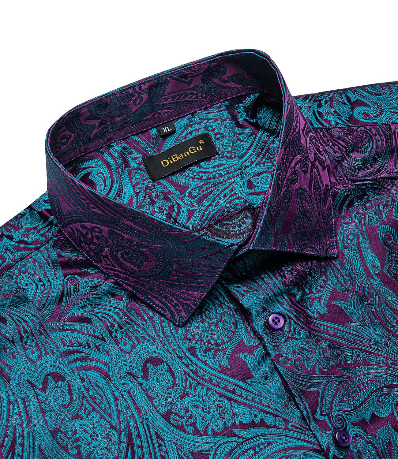 Men's Paisley Dress Shirt Long Sleeve Wrinkle Free Button Down Cowboy Shirts - Purple&teal&paisley