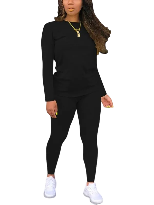 Women's solid color elastic waist pants suit