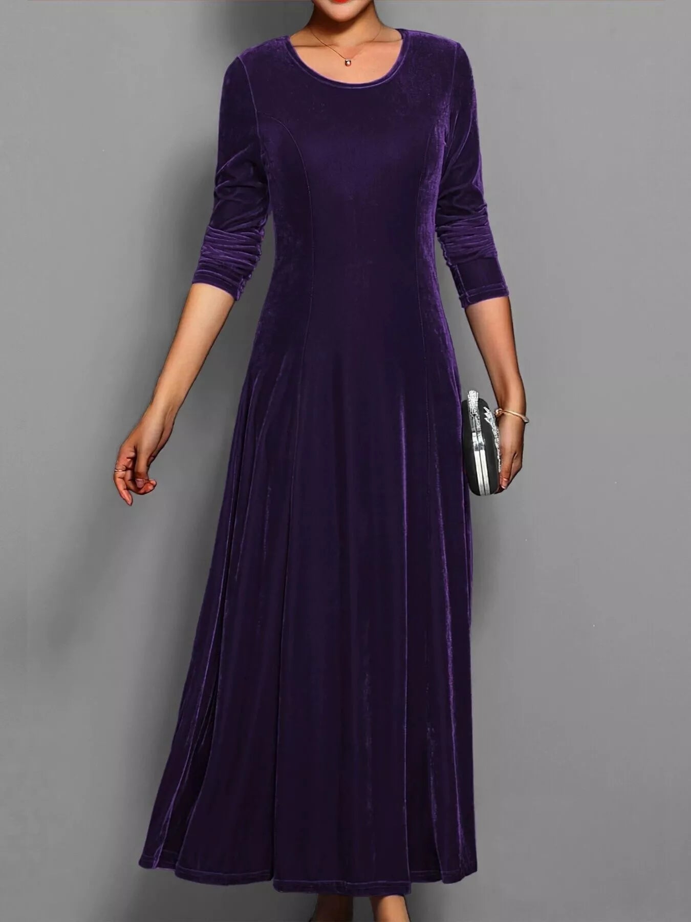 Velvet Long Sleeve A-Line Dress