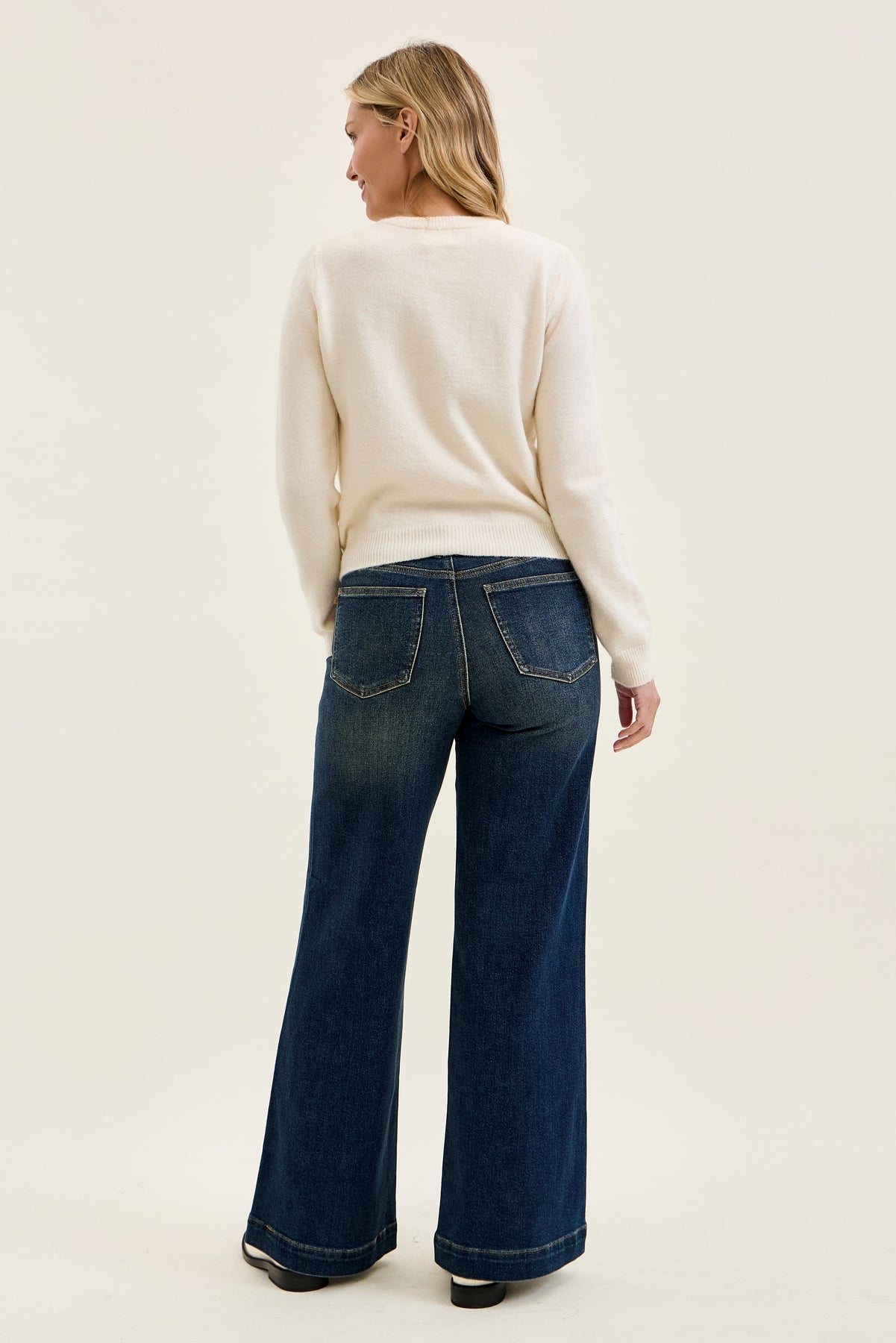 Lux Vintage Brushed Blue Wide Leg with Welt Pockets